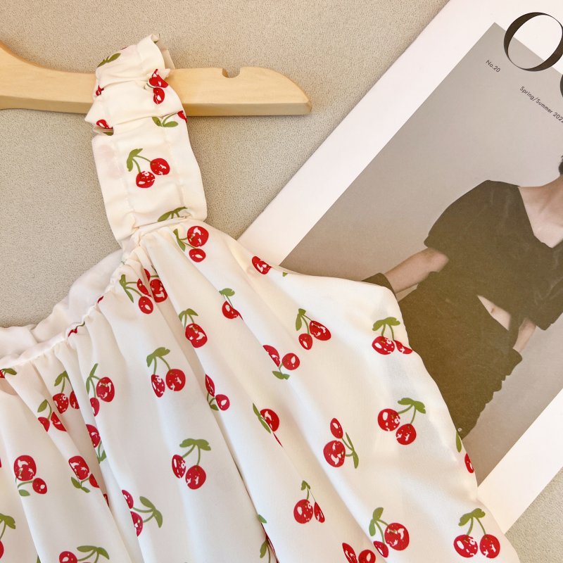 Short sling refreshing vest cherry floral tops for women