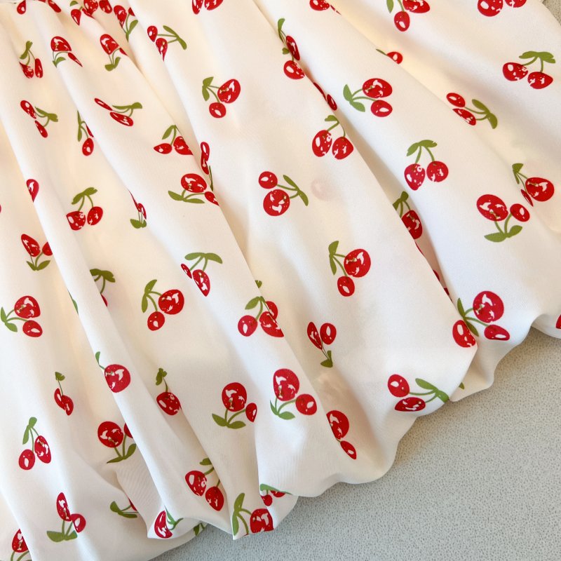 Short sling refreshing vest cherry floral tops for women
