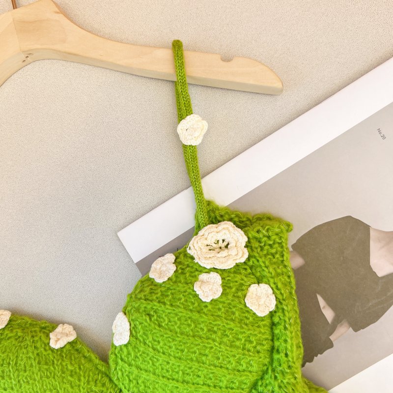 Was white summer flowers tops green sling knitted vest for women