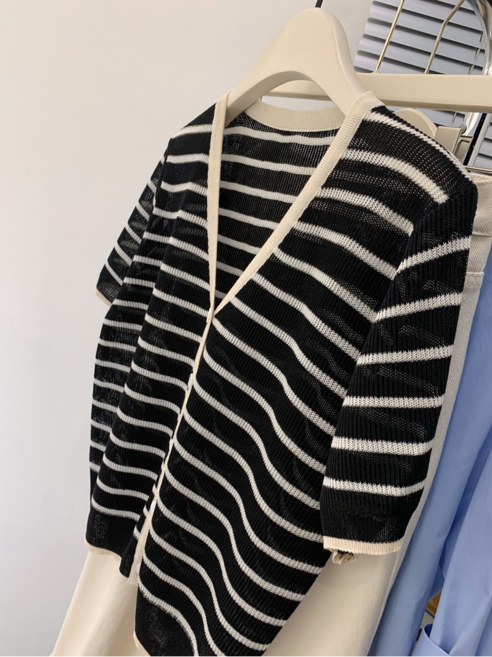 Stripe summer sweater V-neck cardigan for women
