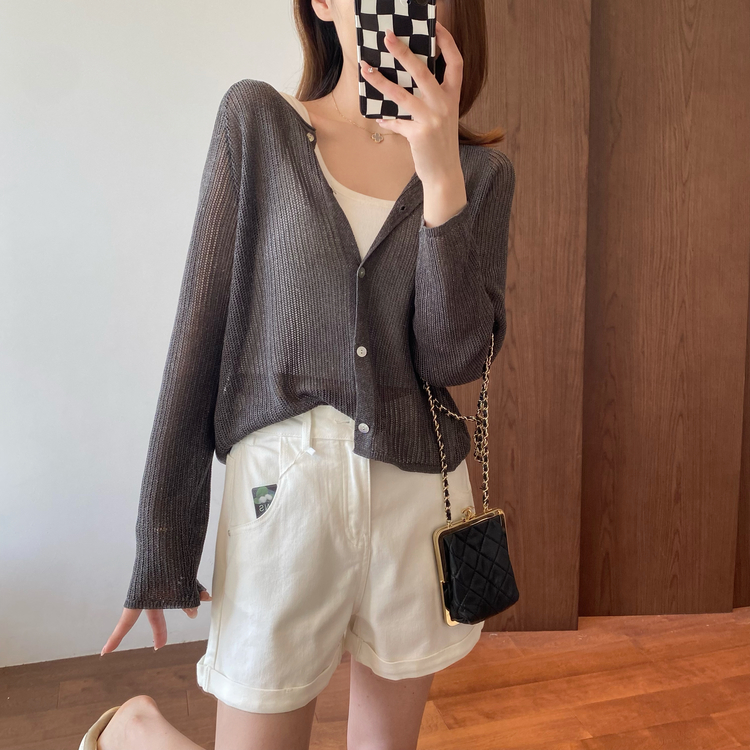 Spring and summer flax coat lazy loose cardigan for women