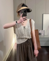 Hollow summer tops Korean style vest 2pcs set for women