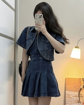 Short sleeve short dress Korean style denim coat a set
