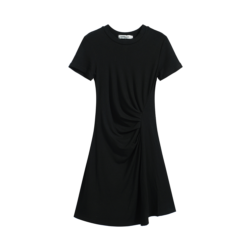 Casual summer short sleeve fold dress for women