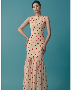 Slim mermaid hem fashion long retro polka dot printing dress