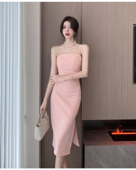 Split pink slim temperament package hip dress for women