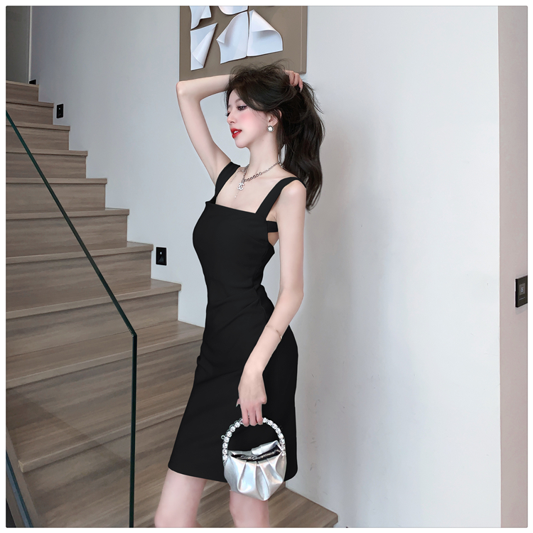 Sleeveless package hip T-back pinched waist slim dress