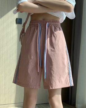 Side stripe wide leg sweatpants high waist shorts for women