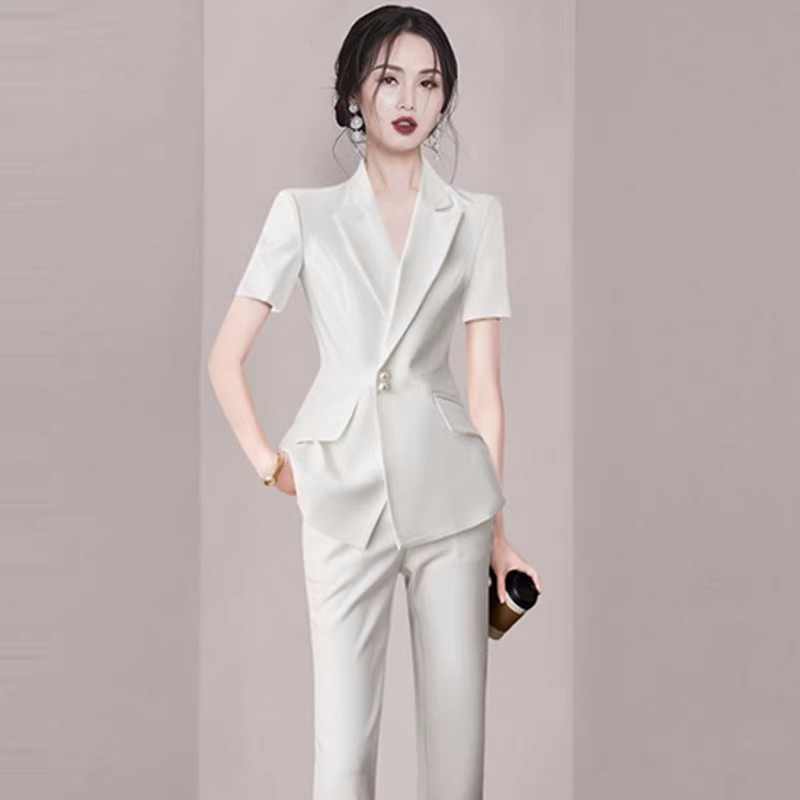 White business suit pants 2pcs set for women