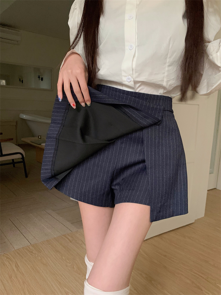 Stripe irregular skirt pleated culottes