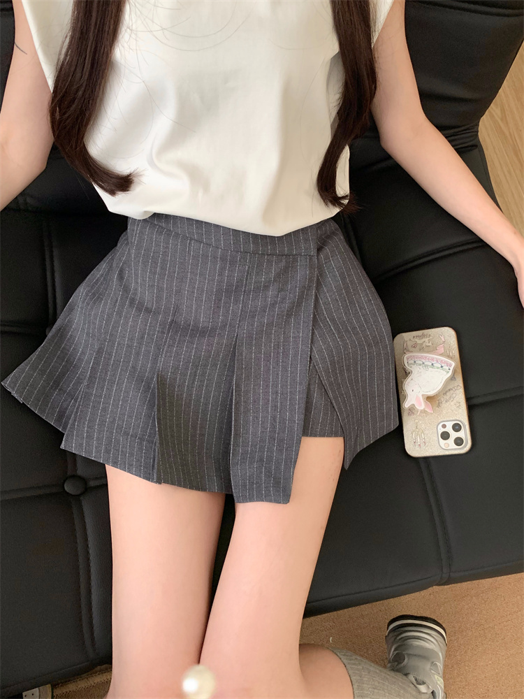 Stripe irregular skirt pleated culottes