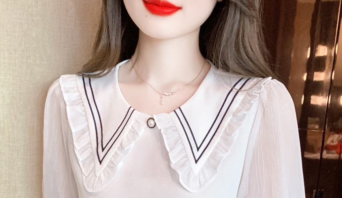 Beautiful doll collar chiffon shirt short sleeve tops