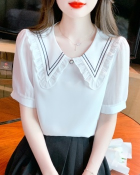 Beautiful doll collar chiffon shirt short sleeve tops
