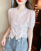 Floral lace shirts summer short sleeve chiffon shirt