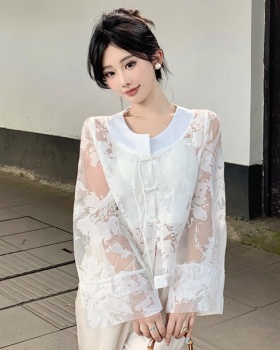 Sunscreen jacquard summer tops Chinese style retro shirt