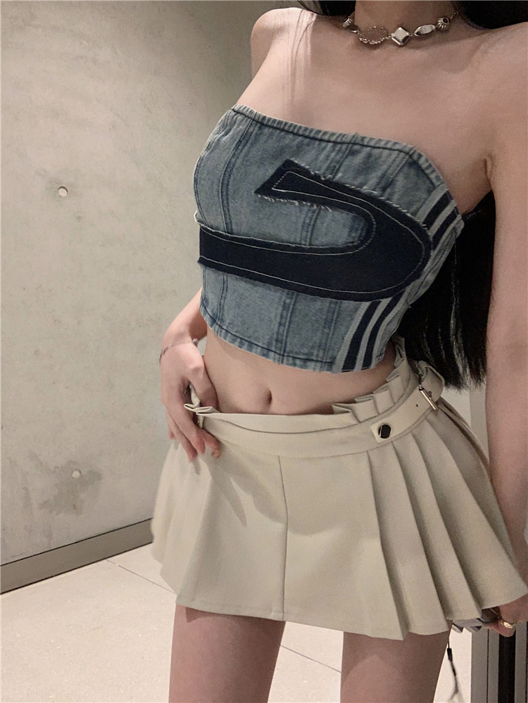 Wrapped chest short short skirt spicegirl tops a set