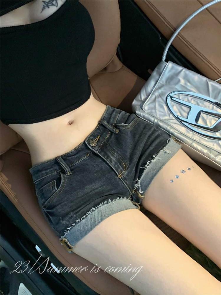 Low-waist tight slim shorts sexy flanging short jeans