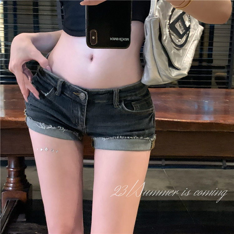 Low-waist tight slim shorts sexy flanging short jeans