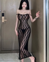 Flat shoulder sexy dress perspective long dress