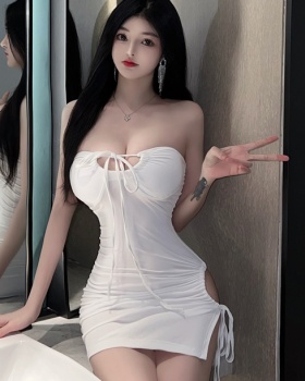Hollow pinched waist package hip sexy slim dress