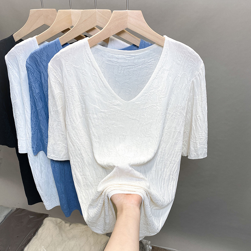 Ice silk knitted T-shirt short sleeve thin tops