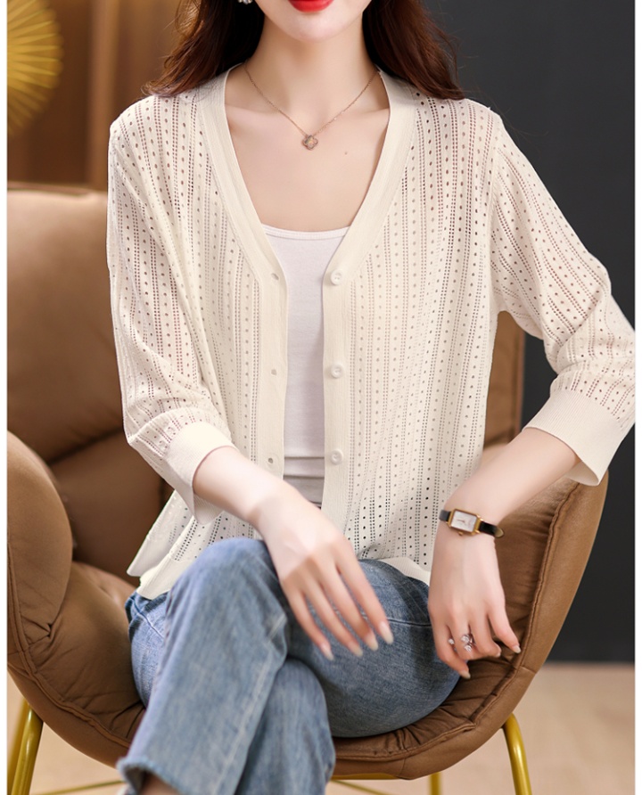 Knitted ice silk shawl hollow sunscreen cardigan for women