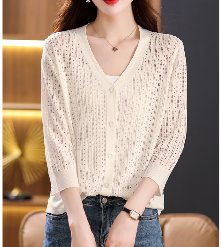 Knitted ice silk shawl hollow sunscreen cardigan for women
