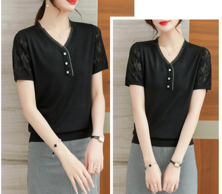 Short sleeve middle-aged sweater Cover belly tops for women