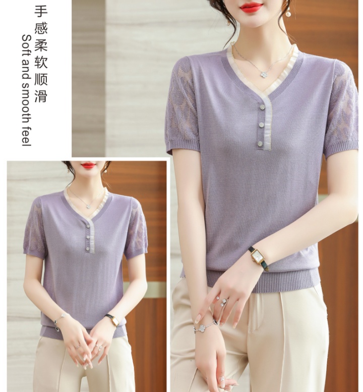 Short sleeve middle-aged sweater Cover belly tops for women