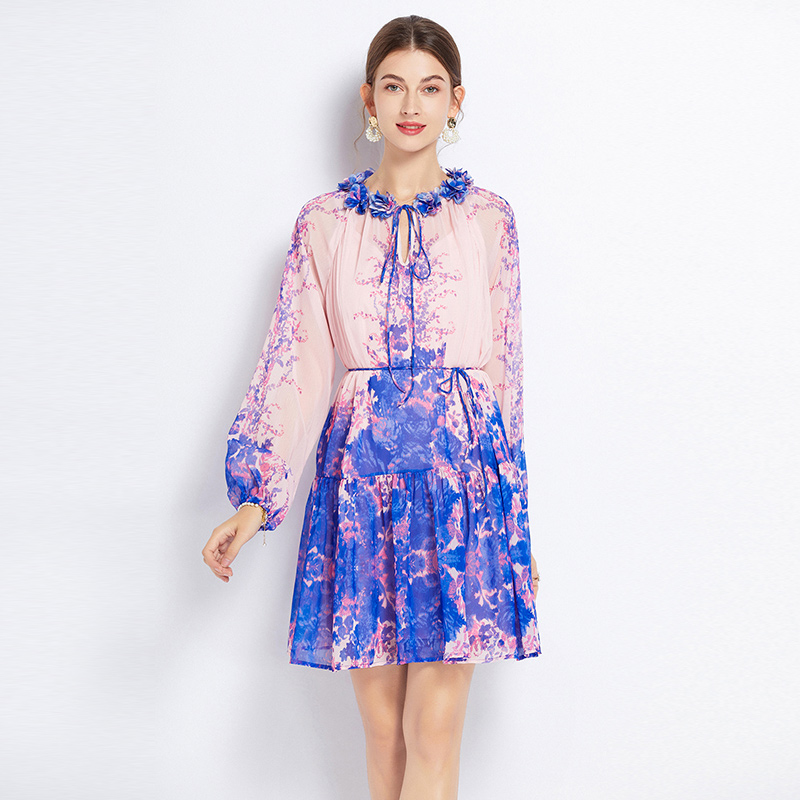 Blue France style spring ladies summer dress for women