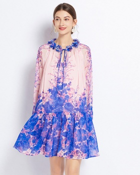 Blue France style spring ladies summer dress for women