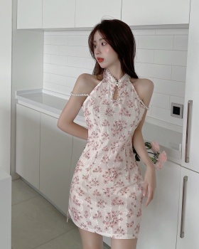 Beading slim retro cheongsam summer jacquard dress