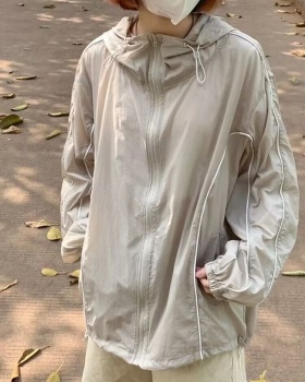 Thin hooded Japanese style coat loose line sun shirt
