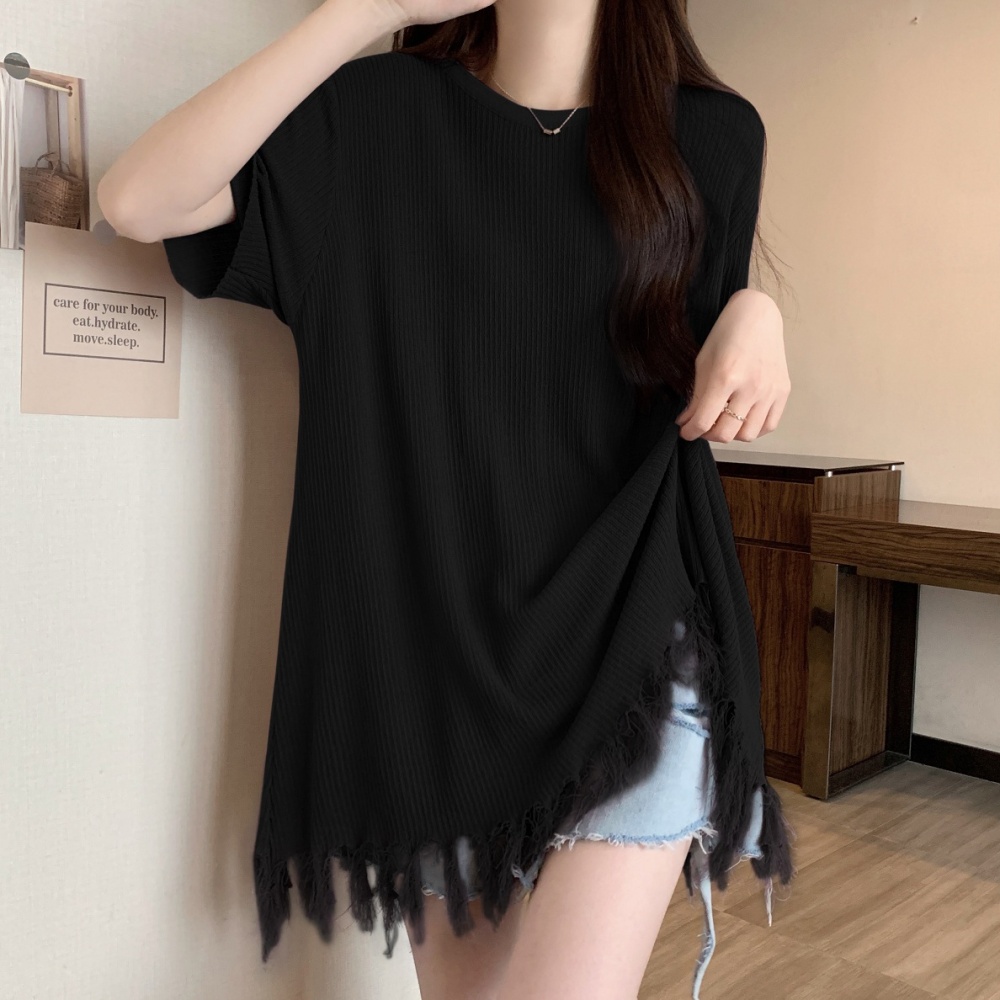Pure knitted tops fat sister all-match T-shirt for women