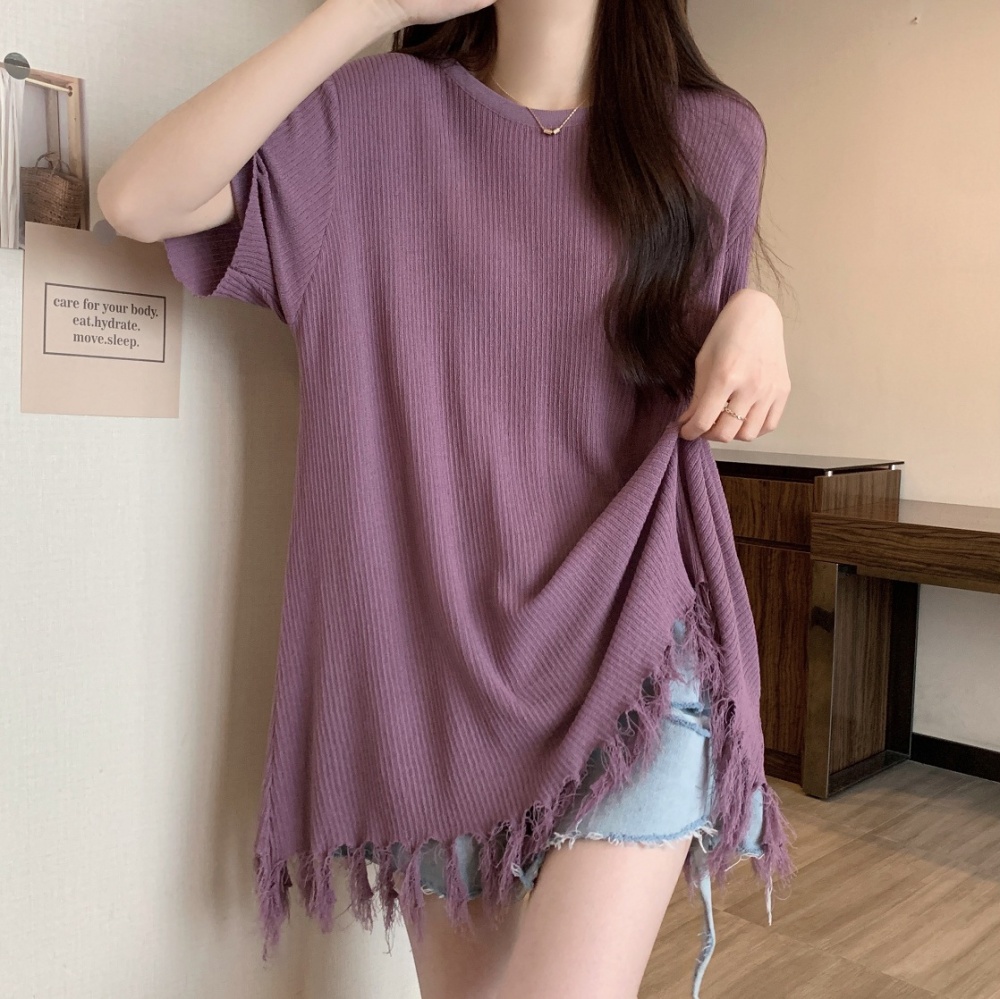 Pure knitted tops fat sister all-match T-shirt for women