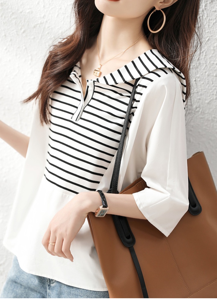 Pseudo-two Cover belly T-shirt short sleeve tops for women