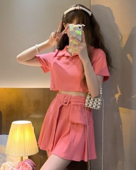 Summer sweet short short skirt irregular spicegirl tops 2pcs set