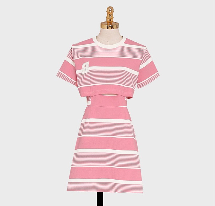 Korean style short sleeve stripe slim summer dress