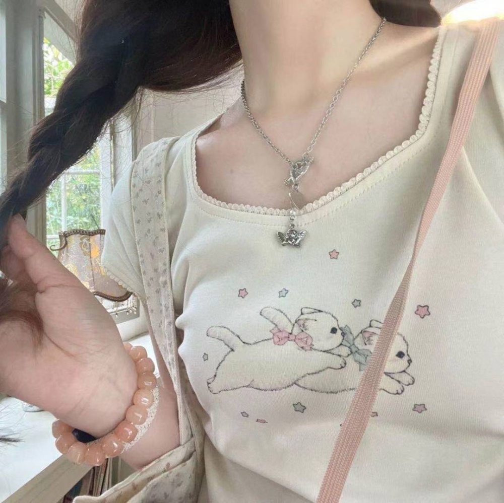 Cat rabbit tops pure cotton T-shirt for women