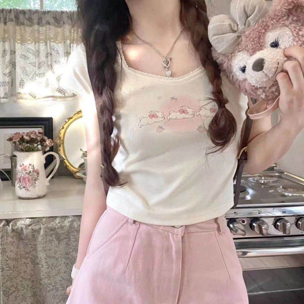 Cat rabbit tops pure cotton T-shirt for women