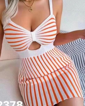 Stripe package hip summer slim little sexy dress