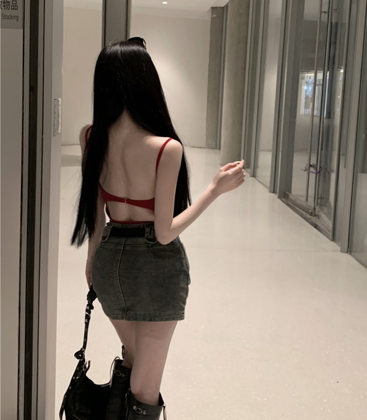 Slim spicegirl denim short skirt retro high waist skirt