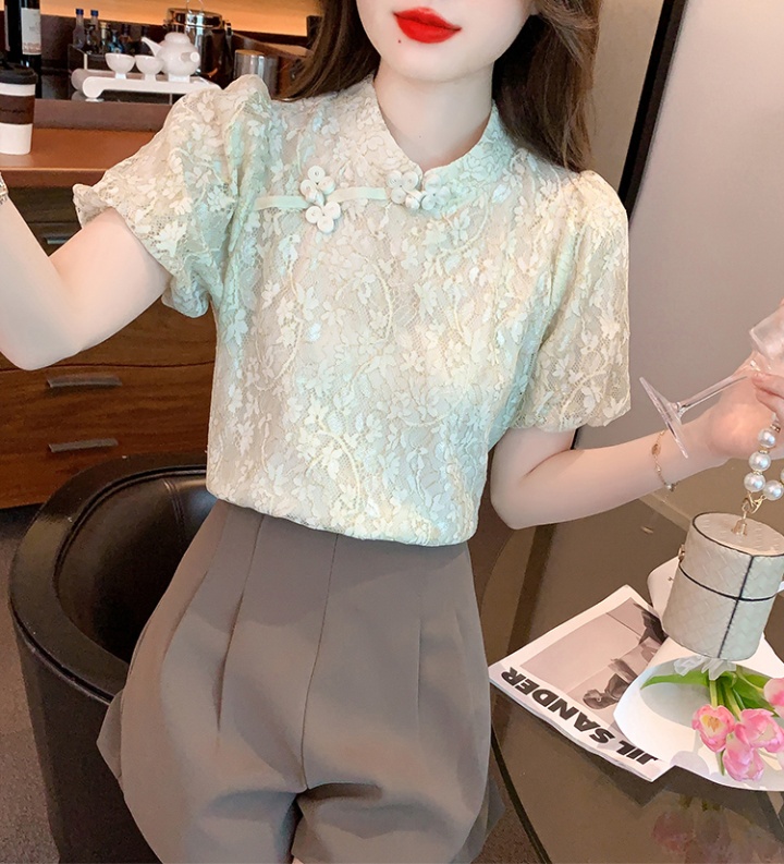 Summer lantern sleeve shirts Chinese style lace tops