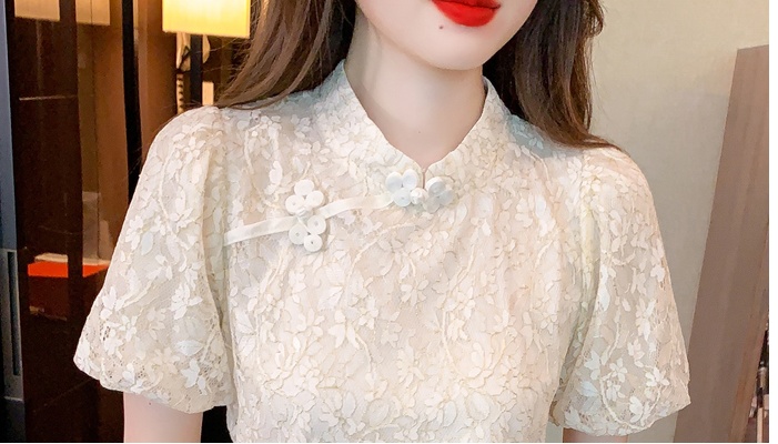 Summer lantern sleeve shirts Chinese style lace tops