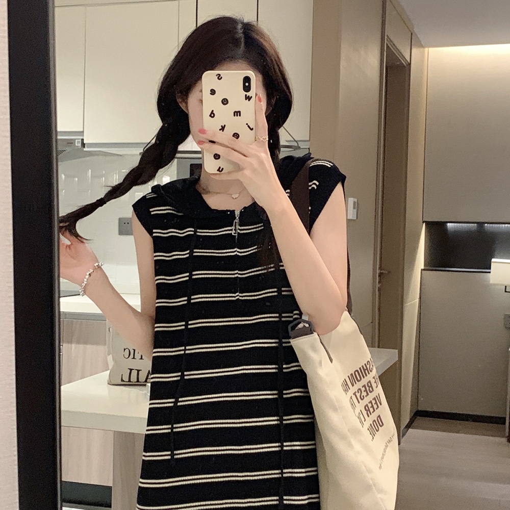 Stripe temperament Korean style college dress for women