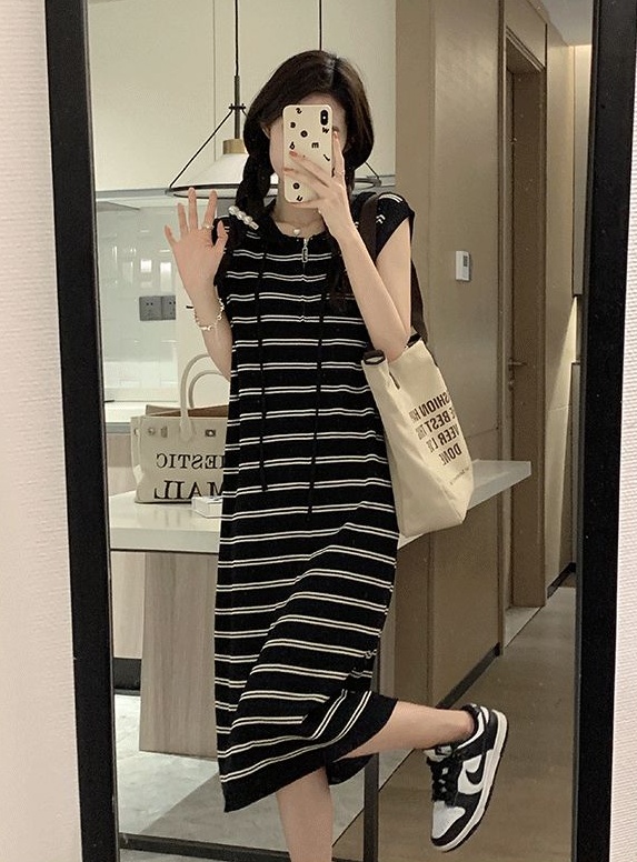 Stripe temperament Korean style college dress for women