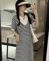 Summer loose long dress stripe exceed knee dress for women