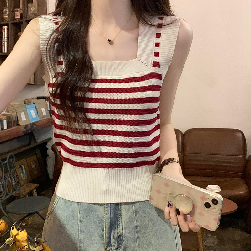 Mixed colors small sling stripe tops for women