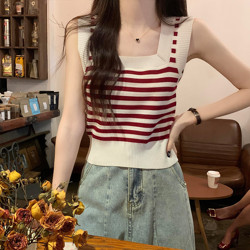 Mixed colors small sling stripe tops for women