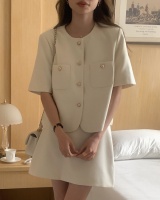 Korean style France style high waist skirt short retro tops a set